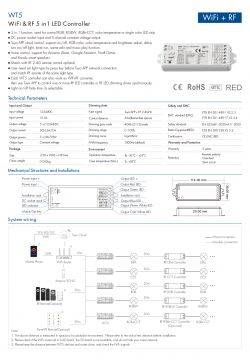 Diagram and specifications for the WiFi and RF LED controller WT5.