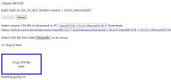OTA interface for BK7238 with buttons, file selector, and download link