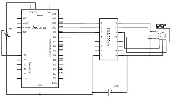 Program do sterowania silnikiem krokowym na Arduino.