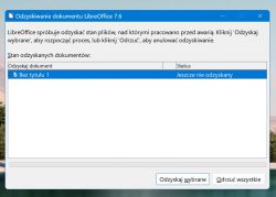 Okno odzyskiwania dokumentu w LibreOffice 7.6 na Windows 11.