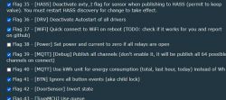 Screenshot showing a list of flags with settings related to module operation and publication in a home automation system.