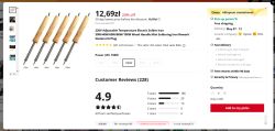 Pięć lutownic z drewnianymi rączkami, o różnych mocach: 30W, 40W, 60W, 80W i 100W, wyświetlane na stronie sklepu internetowego AliExpress.