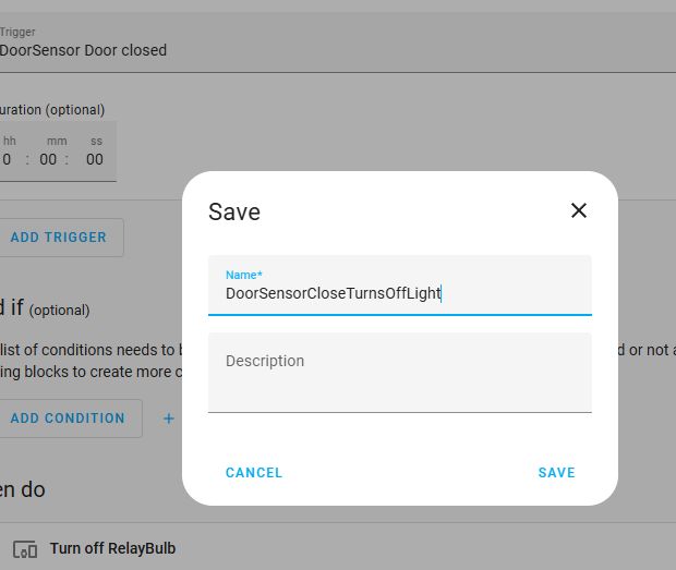 Creating Automation in Home Assistant Home Assistant automation creation screen with door sensor