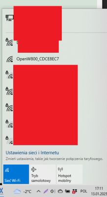 Available Wi-Fi Networks with Selected Network OpenW800_CDCE8EC7 List of available Wi-Fi networks on a computer with the selected network OpenW800_CDCE8EC7