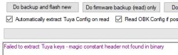 Screenshot with an error message in the Tuya configuration extraction tool.