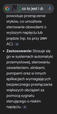 Ekran smartfona z wyszukiwaniem informacji o przekaźnikach i ich zastosowaniach