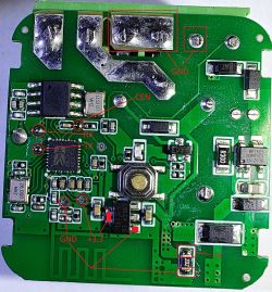 PCB of Tuya WiFi Smart Switch Module PCB of a Tuya WiFi Smart Switch module with marked pads.