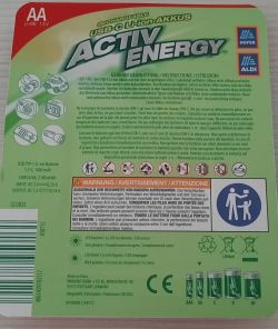 AA Lithium-Ion Battery Packaging Activ Energy Packaging of AA lithium-ion battery with labels and instructions.