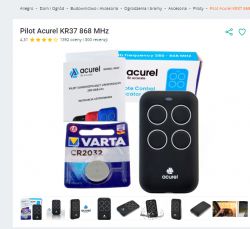 Zestaw z pilotem Acurel KR37 868 MHz z baterią Varta CR2032.