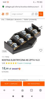 Czarna kostka elektryczna KE-ZPT4-16.0 z czterema miejscami na przewody i metalowymi śrubami mocującymi.