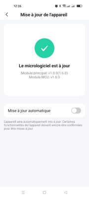 Firmware update confirmation screen Device update screen confirming firmware is up to date