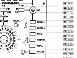 Fragment schematu elektronicznego z oznaczeniami przełączników i funkcji.