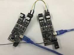 Dwa moduły LilyGO T-CAN485 połączone przewodami CAN_H i CAN_L
