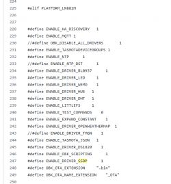 Screenshot of source code for platform LN882H with various enabled options.