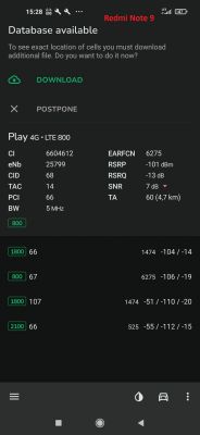 Zrzut ekranu z telefonu Redmi Note 9 pokazujący szczegóły połączenia LTE.