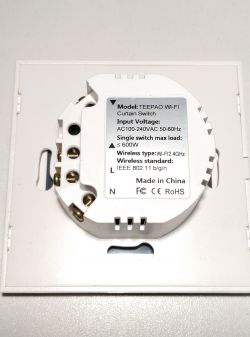 TEEPAO WI-FI Curtain Switch TEEPAO WI-FI curtain switch with specification label.