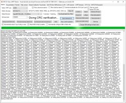 Screenshot of BK7231 Easy UART Flasher showing erase/write logs and “Doing CRC verification…” status.