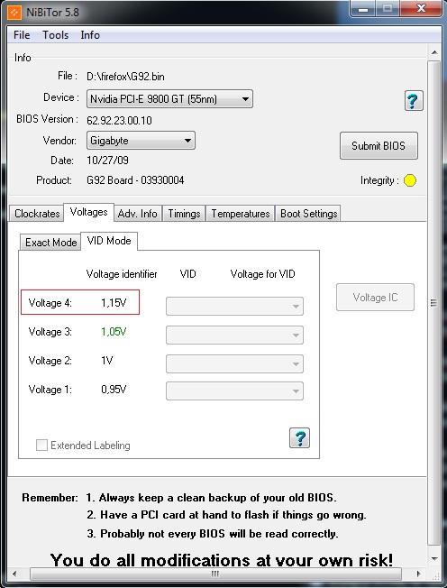 Gigabyte 9800 GT Zalman zmiana napięć z poziomu BIOS, pomocy