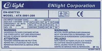 ENlight Corporation model: ATX-3001-200 - brak napięcia 3.3V