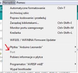 Arduino Leonardo ustawianie portu w IDE do wgrywania