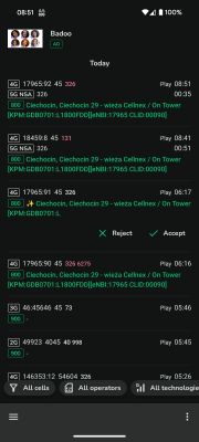 Ekran aplikacji NetMonster z wynikami połączeń sieciowych