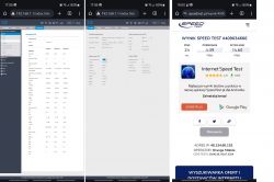 Three screenshots showing ZTE router settings and internet speed test results.