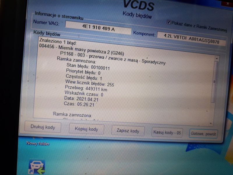 Audi A8 D3 4.2TDI 2005 - Błędy przepływomierzy, poddymianie i drgania na jałowym biegu