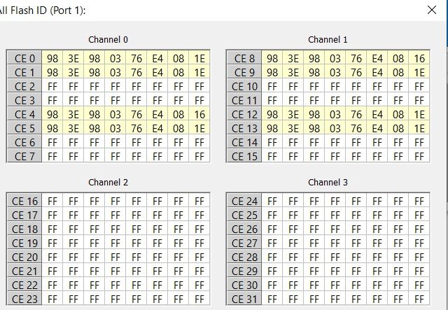 Screenshot showing a program window with All Flash ID (Port 1) information and several values.