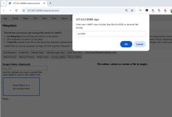 Browser dialog box with input for LittleFS filesystem size in bytes
