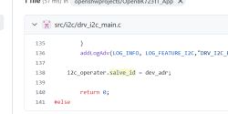 Screenshot showing a fragment of code in drv_i2c_main.c with a typo in the variable salve_id.