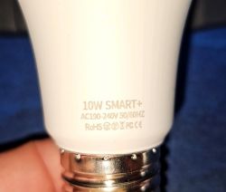 10W smart bulb with visible technical markings.