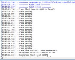 Log of flash memory programming with multiple erase pending status messages.