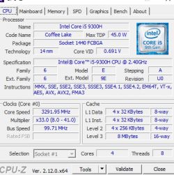 Zrzut ekranu z programu CPU-Z z informacjami o procesorze Intel Core i5-9300H