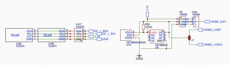 OLED and DS18B20 Connection Diagram Wiring diagram for OLED displays and DS18B20 temperature sensors.