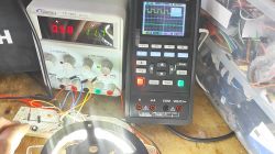 LED Dimmer Circuit Test with Oscilloscope Testing LED dimmer circuit with oscilloscope and power supply.