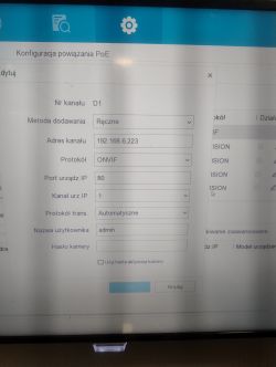 Ekran konfiguracji połączenia PoE z protokołem ONVIF.