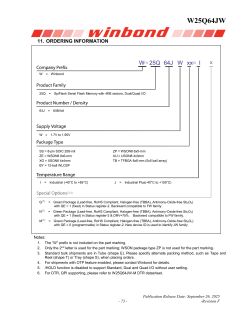 Strona „Ordering Information” Winbond dla pamięci W25Q64JW z rozpisanym kodem oznaczenia