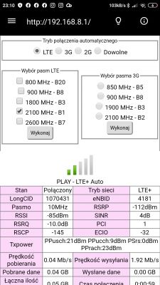 Plus LTE Huawei b535 poor coverage. Antenna selection or operator change?
