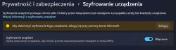 Ekran „Szyfrowanie urządzenia” w Windows z komunikatem o logowaniu do konta Microsoft