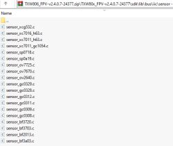 Screenshot of a file explorer window showing a list of C source files for various sensors.