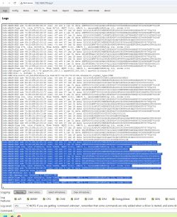 Screenshot of a “Logs” web page showing many BLE and network log lines in a browser window