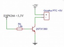 Załączanie grzałki 5V przez klucz tranzystorowy stanem wysokim w ESP8266