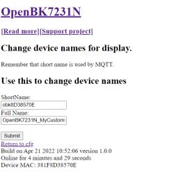 [BK7231T] My HTTP server, configurator, MQTT support from Home Assistant