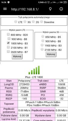 Plus LTE Huawei b535 poor coverage. Antenna selection or operator change?