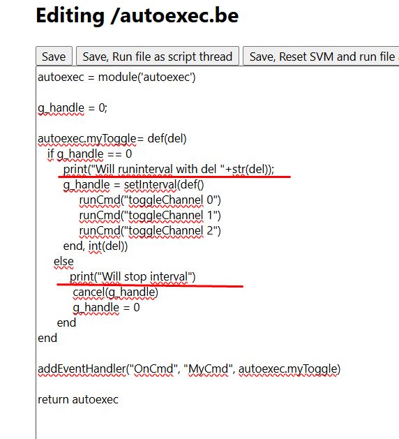 Editing autoexec.be Script Screenshot of editing an autoexec.be script with code in the user interface.