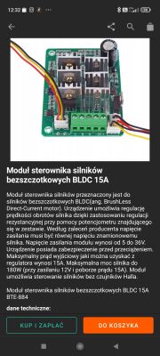 Moduł sterownika silników bezszczotkowych BLDC 15A z opisem technicznym
