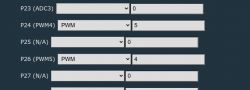 User interface with PWM settings for different pins.