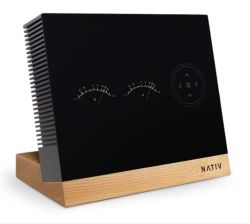 Black electronic panel with wooden base and analog voltage meters