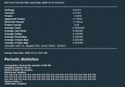 Screenshot displaying energy statistics and voltage readings.