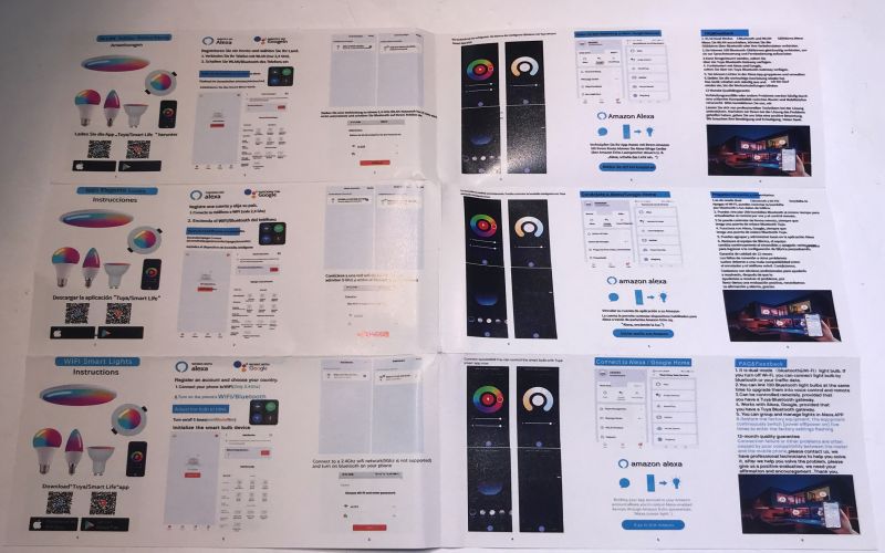 WiFi Smart Bulbs User Instructions Brochure with instructions for WiFi smart bulbs in various languages.